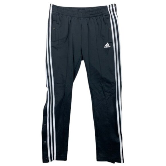 Adidas Men’s M Black Track Pants Straight Leg Side Snap Button Athletic Jogger - Picture 1 of 12